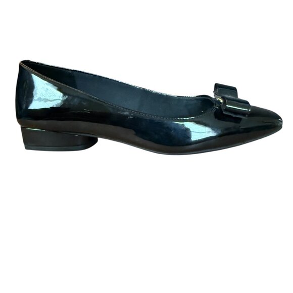 Anne Klein black patent leather dress pump with front bow women's size 6M - Picture 2 of 10